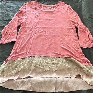 LOGO by Lori Goldstein Rose Tunic with Lace Detail